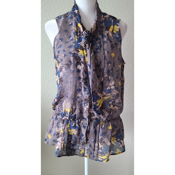 LOFT Outlet‎ Floral Top SZ MP Office Career Work Party Sheer Sleeveless Button - Picture 1 of 12
